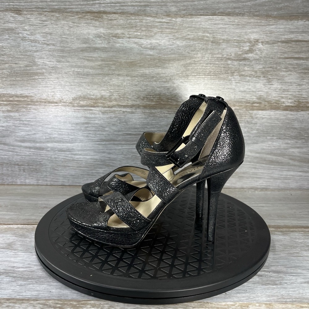 Michael Kors Women's Evie Black Leather Strappy High Heeled Pumps Size 6